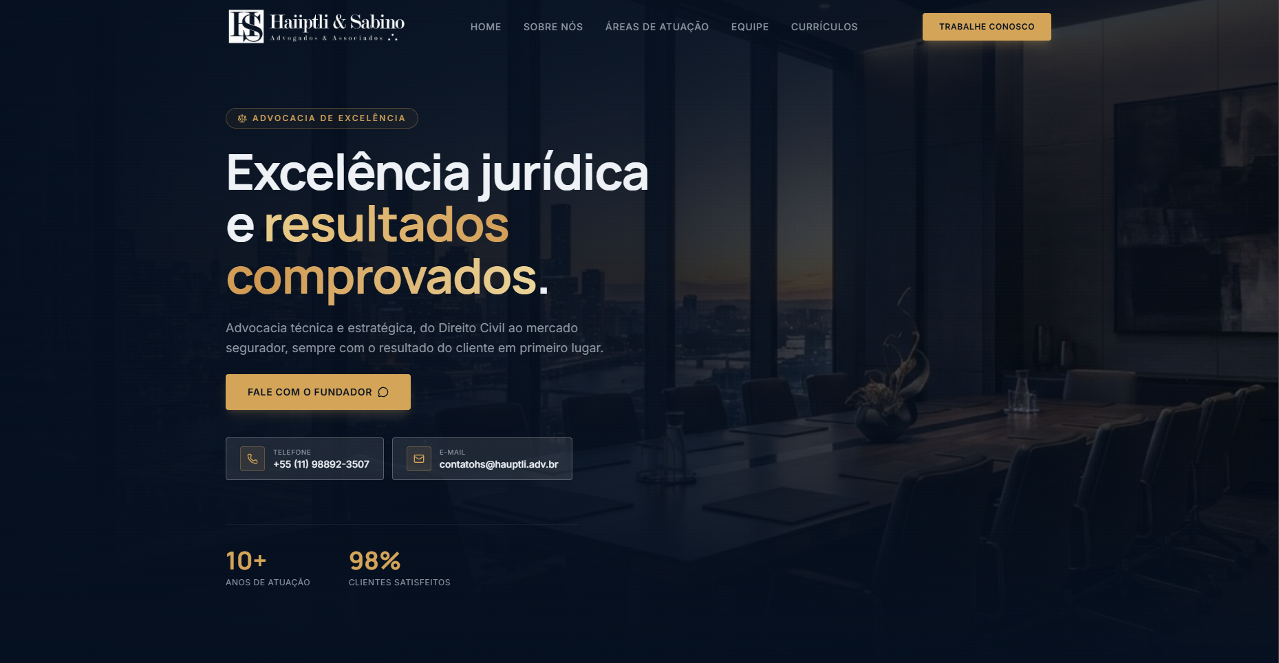 Página inicial do site do cliente HS Advogados